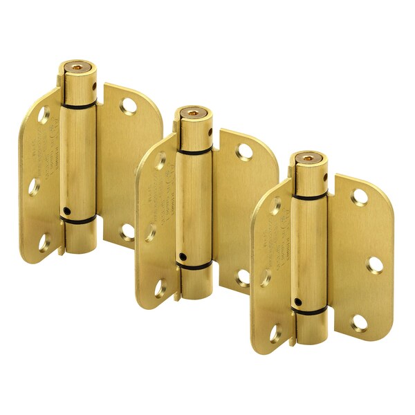 Prime-Line Door Hinge Commercial UL Adjust Self-Close, 3-1/2 in. with 5/8 in. Corners, Satin Brass 3 Pack - U 1158963