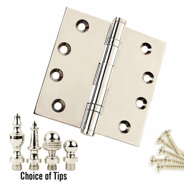 Embassy 4 x 4 Solid Brass Ball Bearing Hinge, Polished Nickel Finish Ball Tips - 4040BBUS14B-1