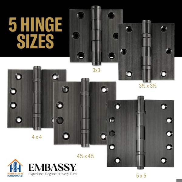 Embassy 5 x 5 Solid Brass Ball Bearing Hinge, Pewter Finish with Flat Tips - 5050BBUS17AF-1