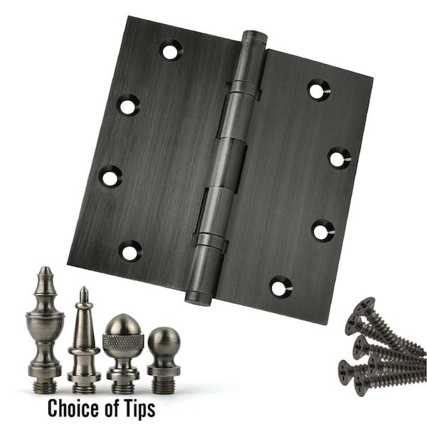 Embassy 5 x 5 Solid Brass Ball Bearing Hinge, Pewter Finish with Flat Tips - 5050BBUS17AF-1