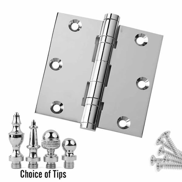 Embassy 3-1/2 x 3-1/2 Solid Brass Ball Bearing Hinge, Polished Chrome Finish with Flat Tips - 3535BBUS26F-1