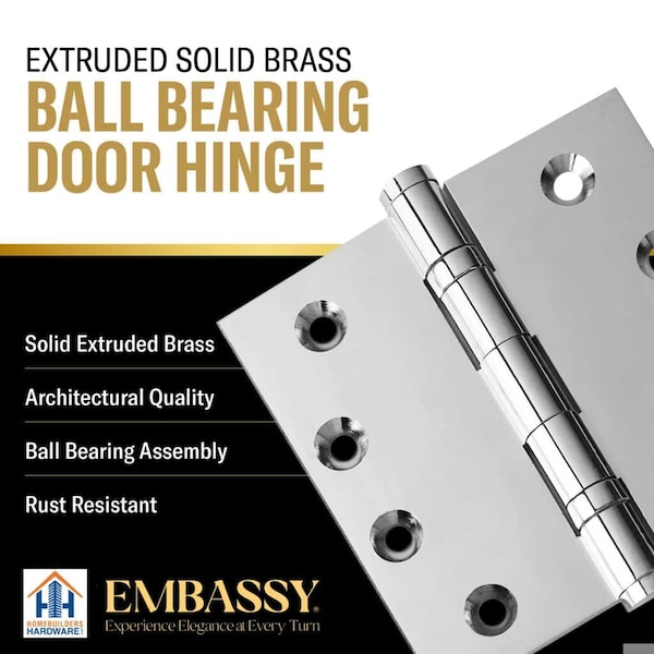 Embassy 3-1/2 x 3-1/2 Solid Brass Ball Bearing Hinge, Polished Chrome Finish with Flat Tips - 3535BBUS26F-1