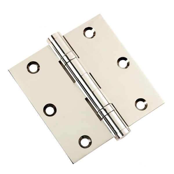 Embassy 3-1/2 x 3-1/2 Solid Brass Ball Bearing Hinge, Polished Nickel Finish with Flat Tips - 3535BBUS14F-1
