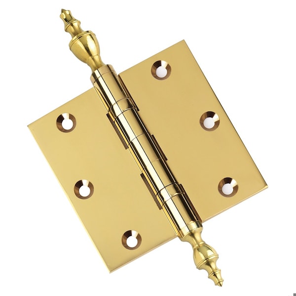Embassy 3-1/2 x 3-1/2 Solid Brass Ball Bearing Hinge, Polished Brass Finish with Urn Tips - 3535BBUS3U-1