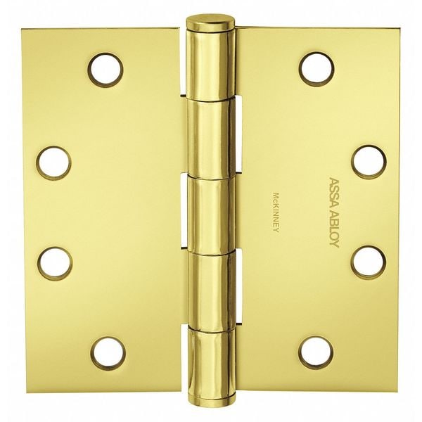 Mckinney Butt Hinge, Steel, Flush Mounting, 1 7/16 in Leaf W x 3 1/2 in Leaf H, Bright Brass - 55317