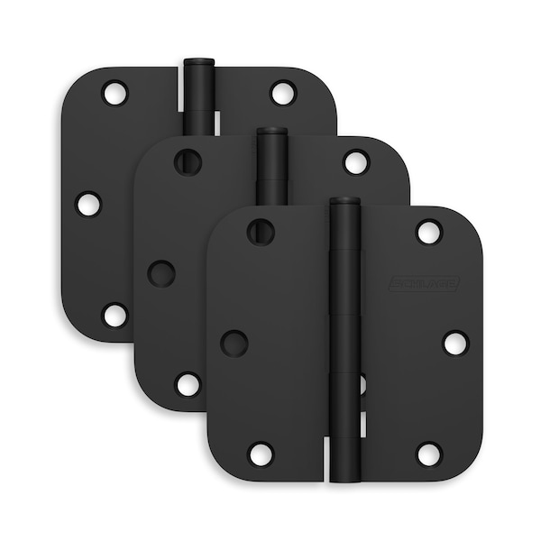 Schlage Residential Pack of 3 3-1/2in x 3-1/2in 5/8in Radius Corner Hinges Matte Black Finish, 3PK - S3P1011FRP622