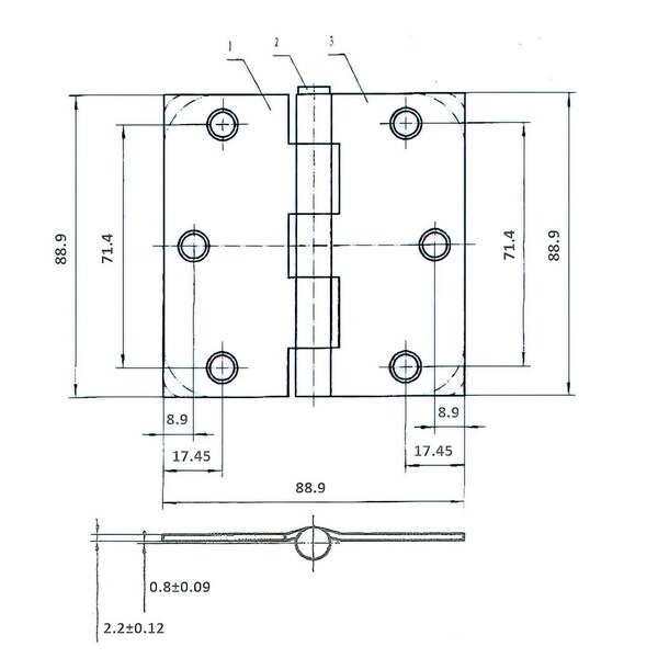 Richelieu 3 12inch 89 mm Full Mortise Butt Hinge  58 Radius, Antique Nickel - 1821ANB3S