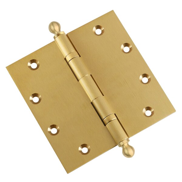 Embassy 5 x 5 Solid Brass Ball Bearing Hinge, Satin Brass Finish Ball Tips - 5050BBUS4B-1