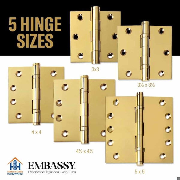 Embassy 5 x 5 Solid Brass Ball Bearing Hinge, Polished Brass Finish Ball Tips - 5050BBUS3B-1