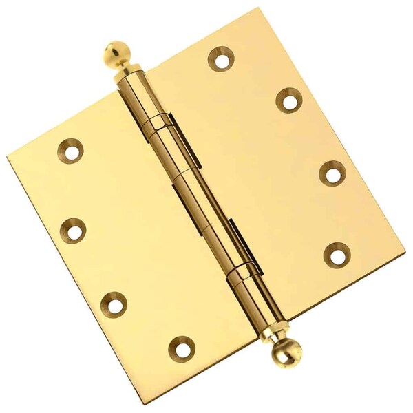 Embassy 5 x 5 Solid Brass Ball Bearing Hinge, Polished Brass Finish Ball Tips - 5050BBUS3B-1