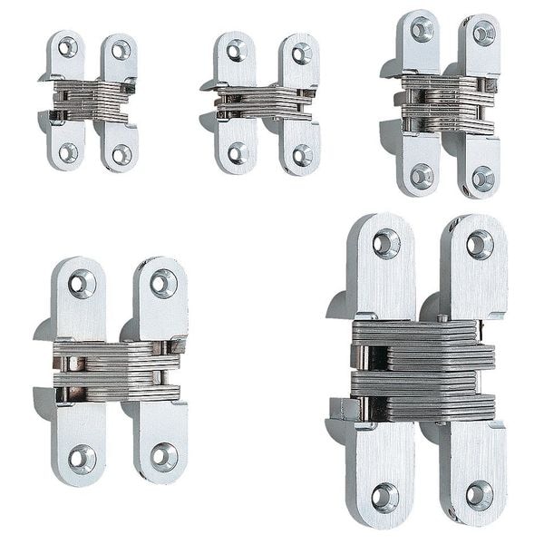 Lamp Concealed Hinge, Zinc, Screw on Mounting, 1/2 in Leaf W x 1 3/4 in Leaf H, Satin Chrome - R-45