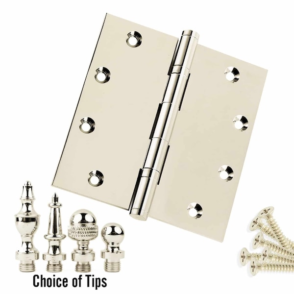 Embassy 5 x 5 Solid Brass Ball Bearing Hinge, Polished Nickel Finish with Flat Tips - 5050BBUS14F-1