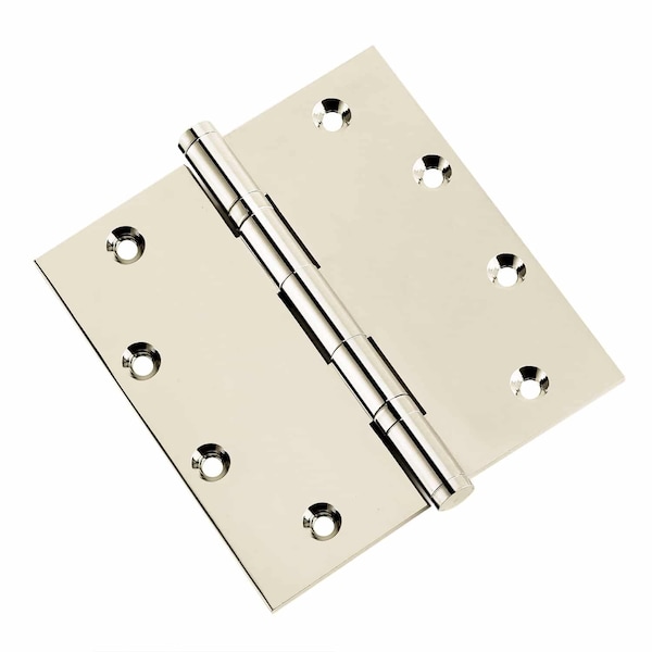 Embassy 5 x 5 Solid Brass Ball Bearing Hinge, Polished Nickel Finish with Flat Tips - 5050BBUS14F-1