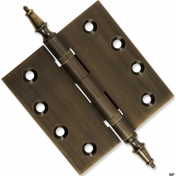 Embassy 4-1/2 x 4-1/2 Solid Brass Ball Bearing Hinge, Antique Brass Finish Steeple Tips - 4545BBUS5S-1