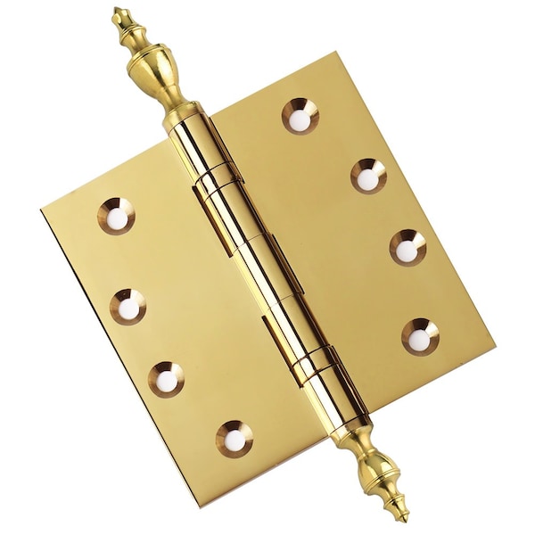 Embassy 4 x 4 Solid Brass Ball Bearing Hinge, Polished Brass Finish Urn Tips - 4040BBUS3U-1