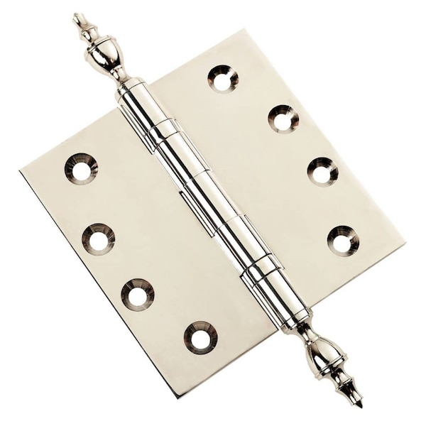 Embassy 4-1/2 x 4-1/2 Solid Brass Ball Bearing Hinge, Polished Nickel Finish Urn Tips - 4545BBUS14U-1