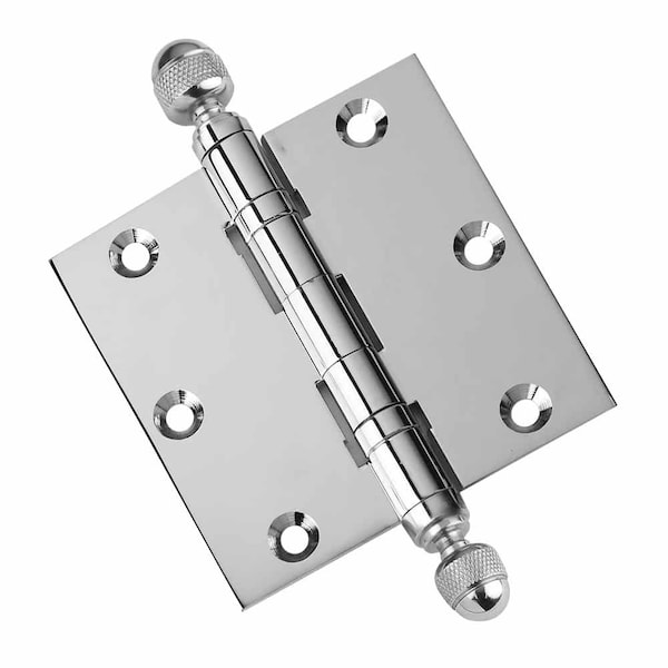 Embassy 3-1/2 x 3-1/2 Solid Brass Hinge, Polished Chrome Finish with Acorn Tips - 3535BBUS26A-1
