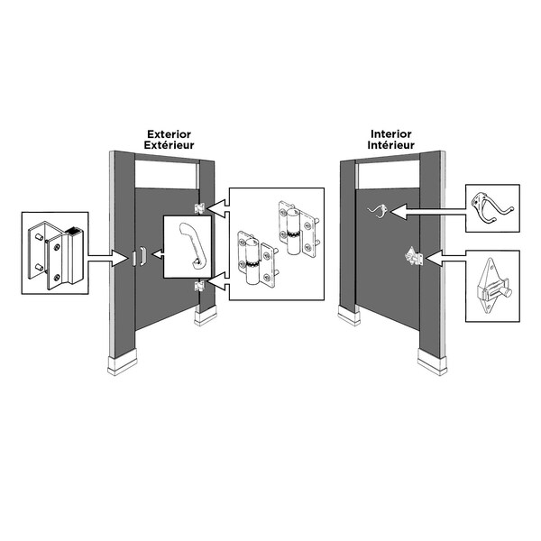Richelieu Surface Hinge Hardware Kit for Outswing Door of 1inch 25 mm Thickness, Right - 202100140