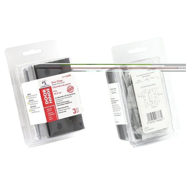 Prime-Line Door Hinge Commercial UL Adjust Self-Close, 4 in. w/ Square Corners, Matte Black Finish 3 Pack - U 1158383