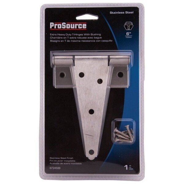 Prosource T-Hinge, Stainless Steel, Brushed Stainless Steel, Fixed Pin, 180 deg Range of Motion - HTH-S06-C1PS