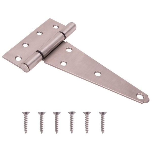 Prosource T-Hinge, Stainless Steel, Brushed Stainless Steel, Fixed Pin, 180 deg Range of Motion - HTH-S06-C1PS
