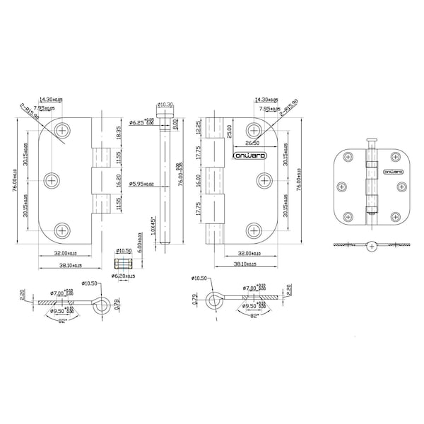 Richelieu 2Pack 3inch 76 mm Full Mortise Ball Bearing Butt Hinge, Brushed Nickel - 41820NBB