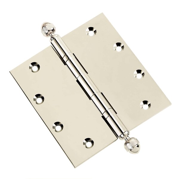 Embassy 5 x 5 Solid Brass Ball Bearing Hinge, Polished Nickel Finish Acorn Tips - 5050BBUS14A-1