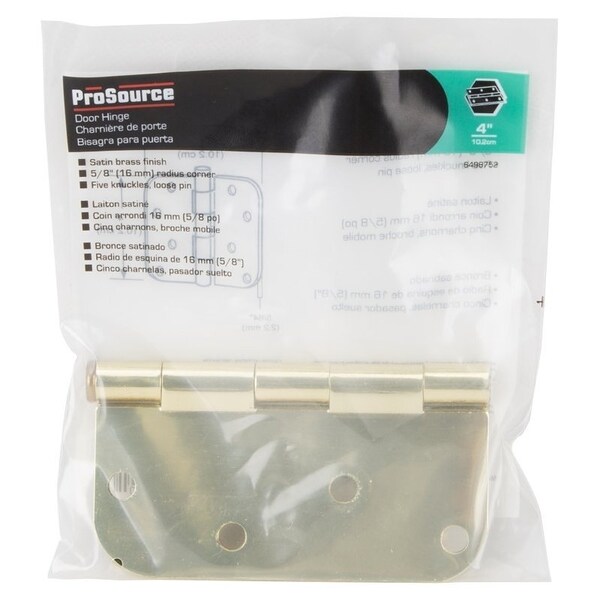 Prosource Door Hinge, Steel, Satin Brass, Loose Pin, 180 deg Range of Motion, Screw Mounting - 20348US4