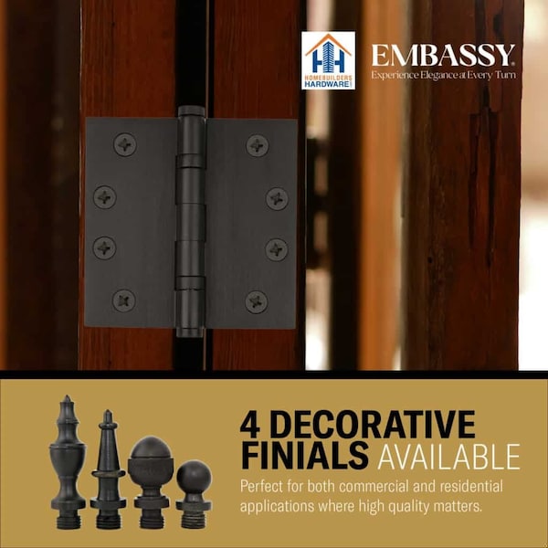 Embassy 3-1/2 x 3-1/2 Solid Brass Hinge, Oil Rubbed Bronze Finish with Steeple Tips - 3535BBUS10BS-1