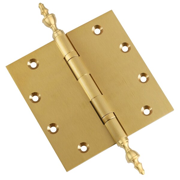 Embassy 5 x 5 Solid Brass Ball Bearing Hinge, Satin Brass Finish Urn Tips - 5050BBUS4U-1