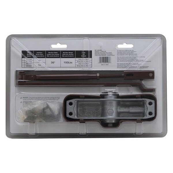 Prosource Door Closer, Automatic, Aluminum, Brown, 100 lb, 150 x 19 mm Mounting Hole Distance - C102-BH-SA-BR