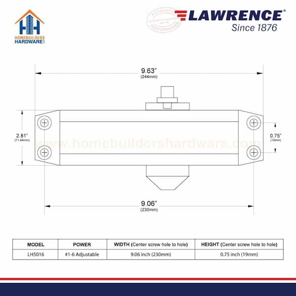 Lawrence Manual, Hydraulic, Door Closer, Medium to Heavy Duty Interior and Exterior, Aluminum - LH5016-AL