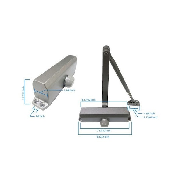 Global Door Controls Commercial Grade 3 Door Closer in Aluminum, Size 4, TC2200 Series - TC2204-AL