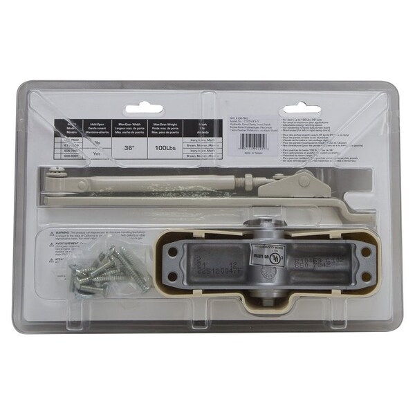 Prosource Door Closer, Automatic, Aluminum, Ivory, 100 lb, 150 x 19 mm Mounting Hole Distance - C102-BH-SA-IVN