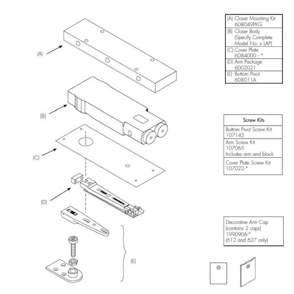 Rixson 90 Degree Center Hung Overhead Concealed Closer for Wood Doors and Frames Flat Black - W60862290NHO