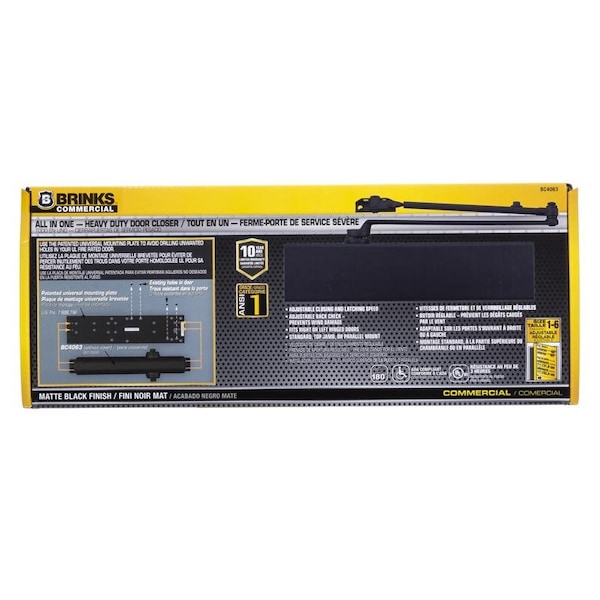 Brinks Security Brinks Commercial Matte Black Metal Hydraulic Adjustable Door Closer Grade 1 - BC4063