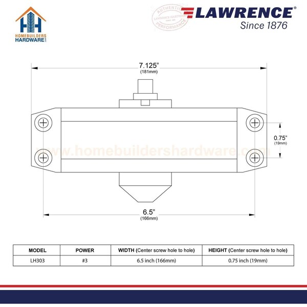 Lawrence Manual, Hydraulic, Door Closer, Standard Duty Interior and Exterior, Aluminum - LH303-AL