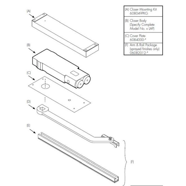 Rixson W060862290NHO 90 Degree Offset Overhead Concealed Closer for Wood Doors and Frames Flat Black - W060862290NHO