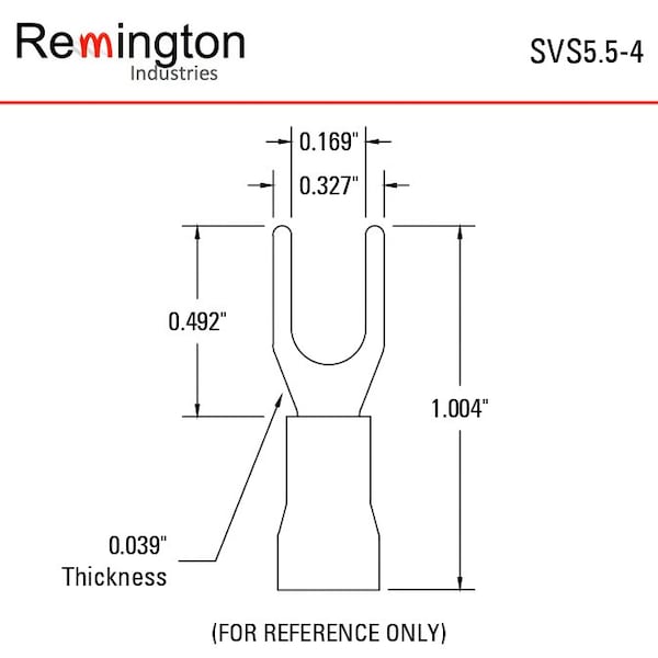 Remington Industries Fork Terminals, PVC Insulated, 10-12 AWG Wire, 8 Stud Size, Yellow, 100 Pcs - SVS5.5-4-100