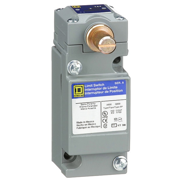 Interruptor de límite de servicio pesado Telemecanique Sensors, Sin palanca, Rotativo, 2NC/2NO, 10A @ 600V AC, Ubicación del actuador: Lateral - 9007C66B2