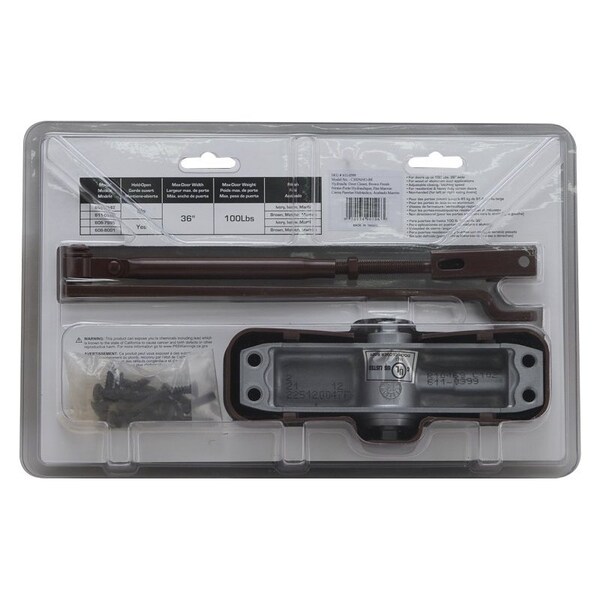 Prosource Door Closer, Automatic, Aluminum, Brown, 100 lb, 150 x 19 mm Mounting Hole Distance - C102-BH-SA-BRN