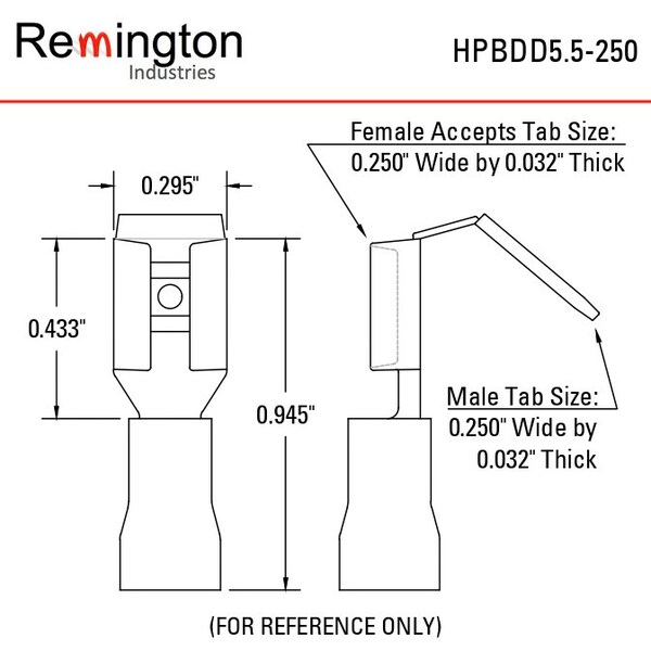 Remington Industries Piggyback Quick Connect Terminals, PVC, 10-12 AWG Wire, Yellow, 10 Pcs - HPBDD5.5-250-10
