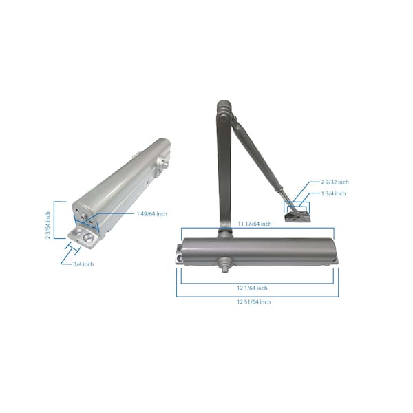 Global Door Controls Commercial ADA Grade 1 Door Closer in Aluminum With Adjustable Sizes 1-4 - TC511-AL