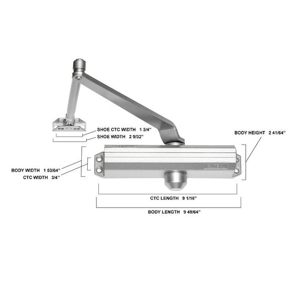 Global Door Controls Commercial Grade 1 Door Closer in Aluminum with Backcheck - Size 4 - TC204-BC-AL