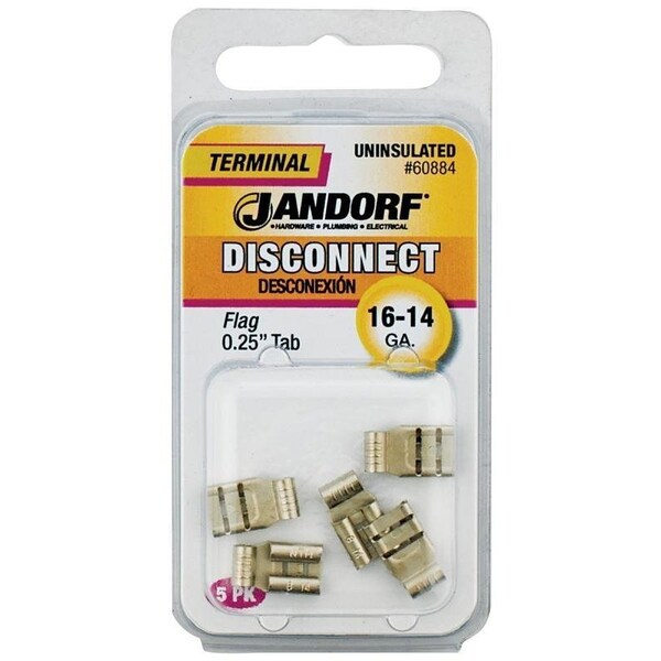 Jandorf Disconnect Terminal, 16 to 14 AWG Wire, Copper Contact, 5PK - 60884