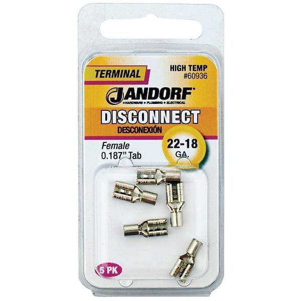Jandorf Disconnect Terminal, 22 to 18 AWG Wire, 5PK - 60936