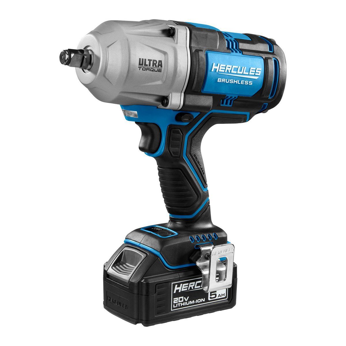 Llave de impacto sin escobillas Hercules 20V inalámbrica de 1/2 pulgada con ultra torque y kit de batería de 5 Ah y cargador - 70954