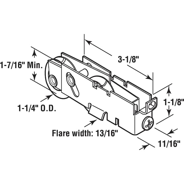 Prime-Line 1-1/4 in. Steel, Sliding Door Tandem Roller Assembly with F-Tab Single Pack - D 1845