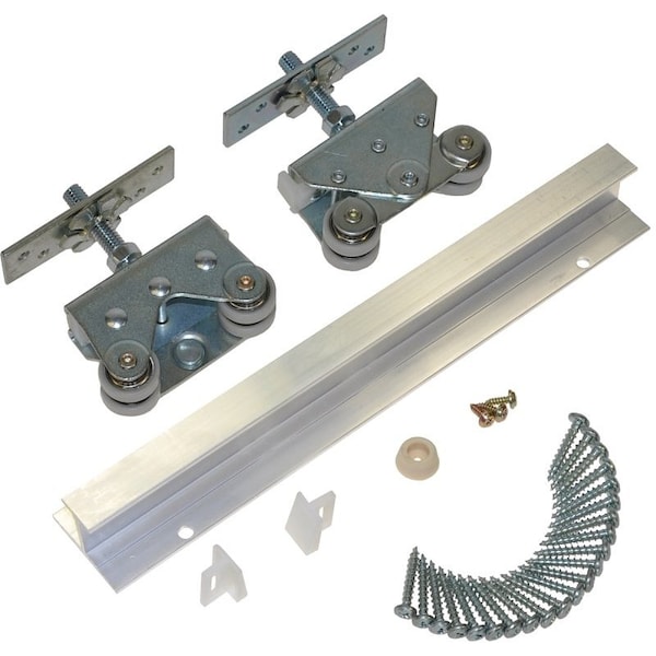 Johnson Hardware Deluxe Pocket Door Hardware Set, 72 in L Track, Top Mounting - 200721DR