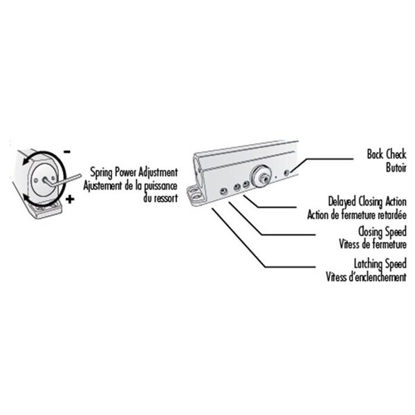 Richelieu 9016 Series Adjustable Power Door Closer, Satin Aluminum, 180 Door closer - 9016AL